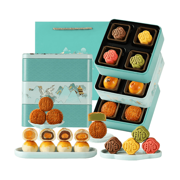 구름 금수 월병 선물 세트, 12개입 650g [팥+황남편+망고 포멜로 사고 용암+치즈 맛] 14