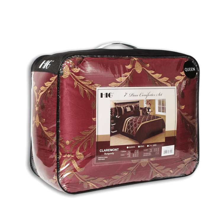 7 Piece Luxury Bedding Collection Burgundy Gold Embroidered Comforter Set Burgundy / Queen 6