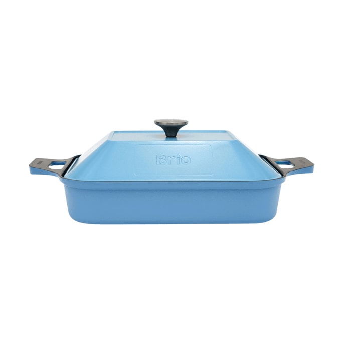 韩国DR.HOWS BRIO系列 多功能方形涮烤盘 家用不粘户外便携 带盖 马卡龙蓝