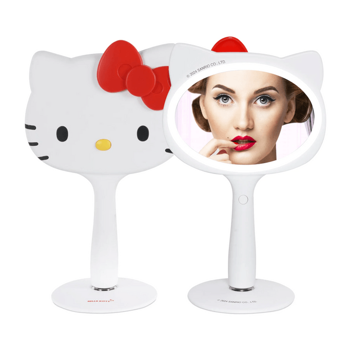 Hello Kitty LED Handheld Makeup Mirror with Magnetic Ball Standing Base (White)