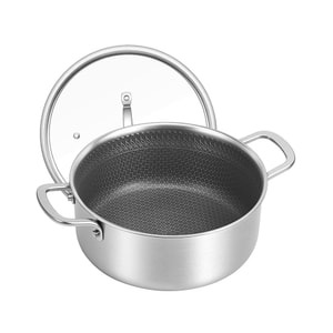 24CM Honeycomb Stockpot, Naturally Non-Stick, Zero-Spill Design, Premium 304 Stainless Steel, Dishwasher-Safe
