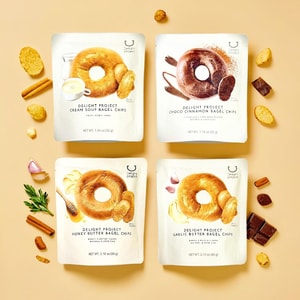 【线上独家】韩国DELIGHT PROJECT 香脆贝果片 蜂蜜黄油味+蒜香黄油味+巧克力肉桂味+奶油浓汤味 4包【4口味组合装】【Olive Young贝果片】