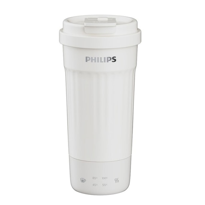 Electric Heating Travel Mug – 4 Temp Modes 6H Warm Global Voltage (White) w/ Adapter 400ml/1pack