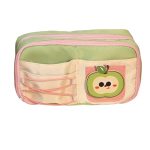New High-Value Large Capacity Multi-Layer Pencil Case For Stationery Yellow 【 Green Apple 】 Pink Green+3 Velcro Stickers