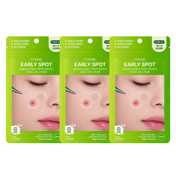 Naked 조기 스팟 패치 (72개입)*3 - 0.013mm 초박형 N 잡티 패치, UVA/UVB 차단 및 메이크업 가능