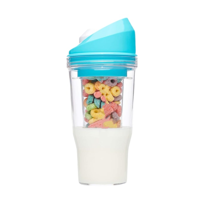 500ml Blue Double-Layer Milk & Cereal Cup – Dry-Wet Separation Eat and Drink at the Same Time Perfect Breakfast Expe