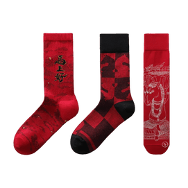 레드 프로젝트 520컬러 남성용 7A 항균 행운 패턴 무릎까지 오는 양말 프로모션 & 행운 & 복 3켤레