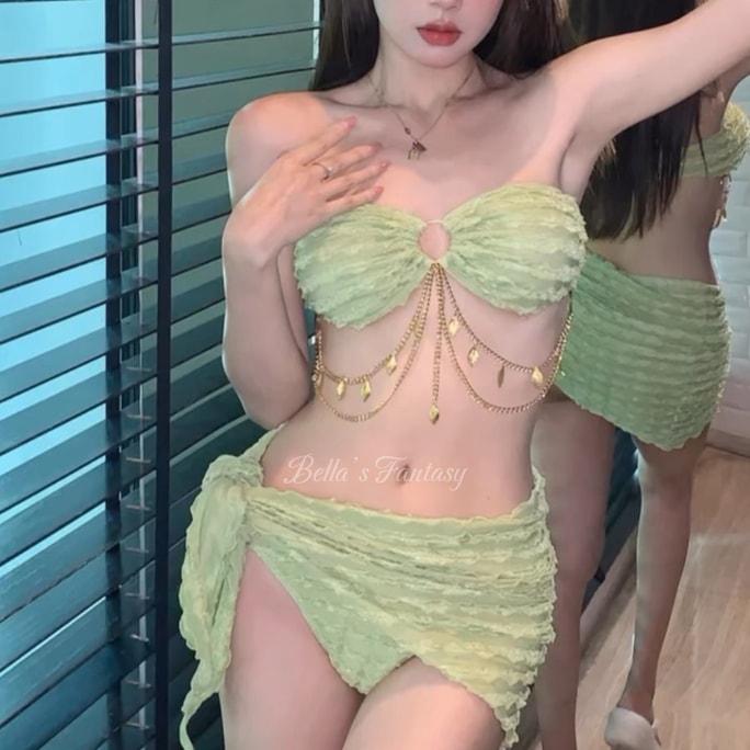 【NEW YORK】Bella’s Fantasy SALE Sexy Swimwear Bikini Set Bodychain 3 Pieces Green size M