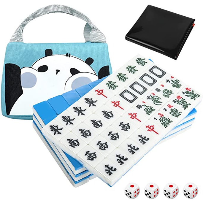 Mini Travel Mahjong Set Portable Outdoor Mahjong Game Set 24mm Blue 1 Box