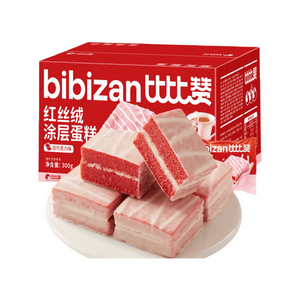 【中国直邮】 比比赞 涂层蛋糕红丝绒味面包 早餐整箱办公室休闲零食下午茶代餐 300g