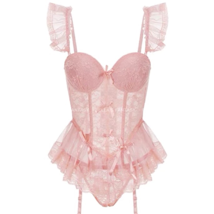 【NEW YORK】Bella's Fantasy Stella Lace Corset Lingerie set-Pink M