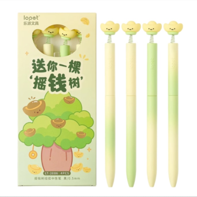 Money Tree Twist Gel Pen LT-2086 Quick Dry ST Nib 0.5mm Black 4 Pens/Box