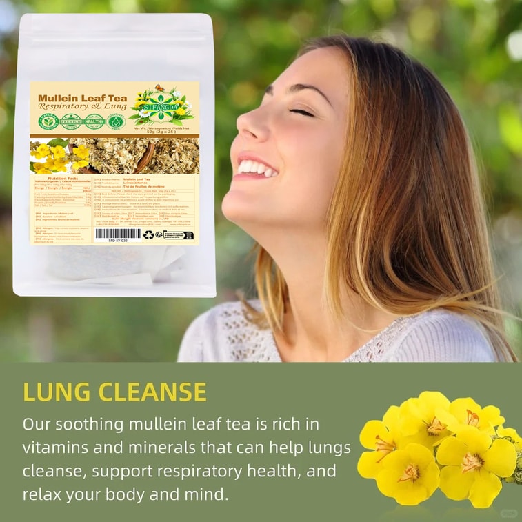 【Canada Direct Mail】 Sifanda Mullein Tea 1.76oz/ 50g (2gx25P) - For long-term smokers, seasonal dry itchy throat, soothing herbal wellness tea, for excessive phlegm and airway discomfort, daily gentle conditioning, caffeine-free sachet tea bags, soothing dry itchy throat and moistening tea drink 3
