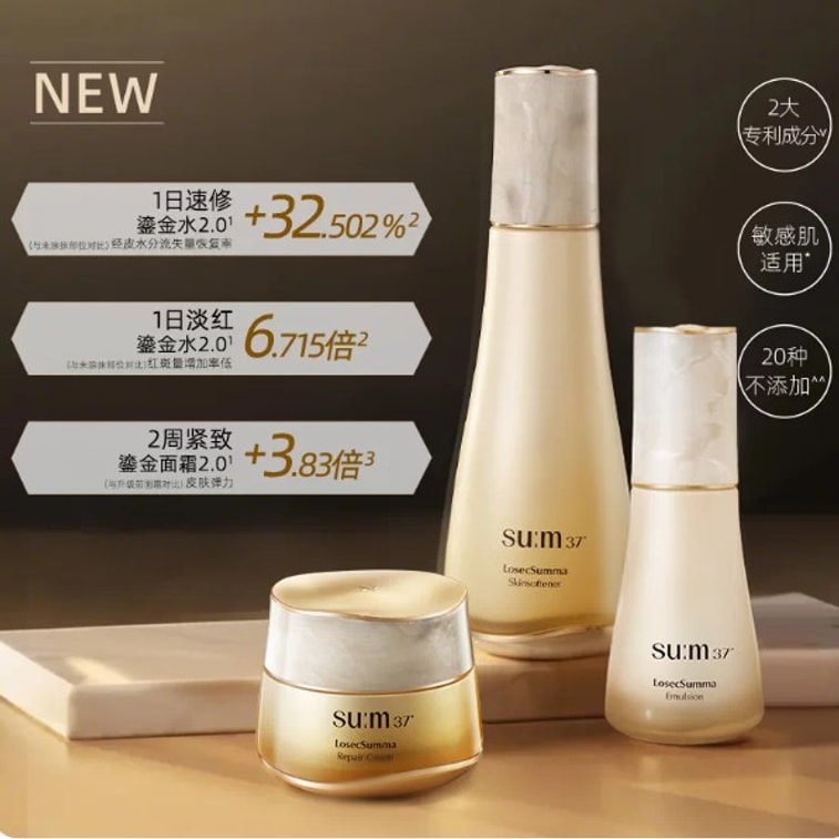 【Hong Kong Direct Mail】 Korean SU:M37° Secret Essence Set: Water 150ml+20ml, Emulsion 110ml+20ml, Cleanser 40ml, Cream 10ml, Serum 8ml, Eye Cream 6ml 5
