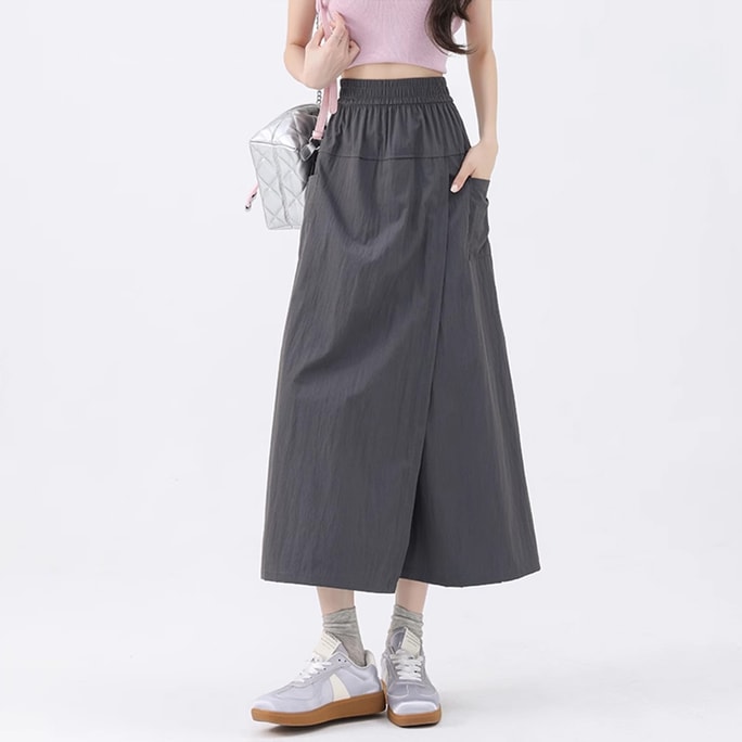 New Workwear Style High Waisted A-line Loose Wide Leg Casual Skirt Pants Grey L