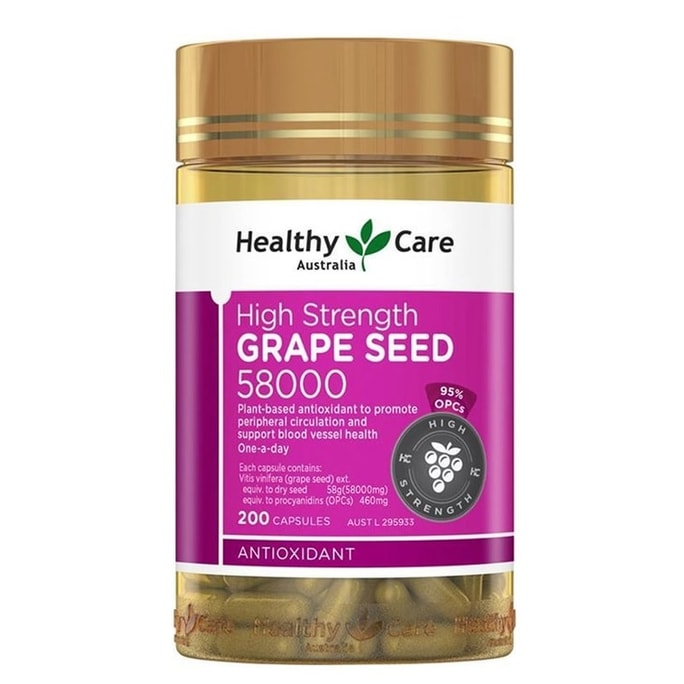 【中国直邮】 澳大利亚 Healthy Care 澳洲进口葡萄籽胶囊 原花青素精华抗氧内调焕白亮 200粒/瓶