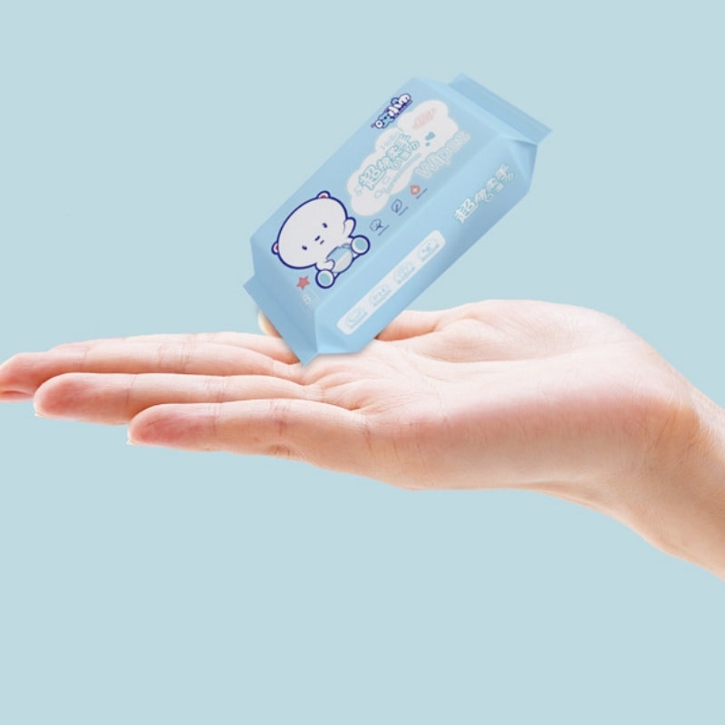 哎小巾 超迷你湿巾便携小包装抽取手口清洁湿纸巾 8片x8包装 蓝色小熊装 纯水配方保湿滋润 婴儿可用 无荧光剂 单独包装 随身携带方便