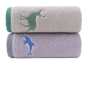 [중국 직배송] Jie Liya 순면 두꺼운 수건 돌핀 그레이 + 꽃사슴 그린 72×34cm*2팩