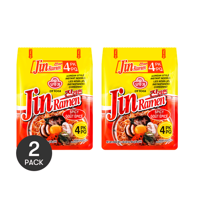 【Value Pack】Spicy Jin Ramen - Korean-Style Instant Noodles, 4 Packs, 16.92oz*2【Value Pack】