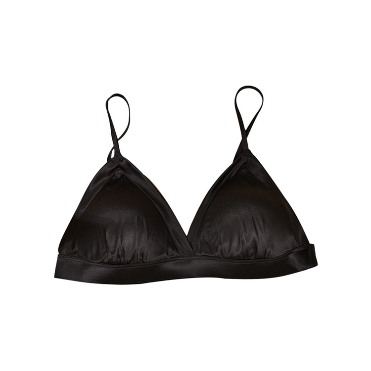 New French Sexy Satin Silk Triangular Cup Bra Black Bra S - Yami.com