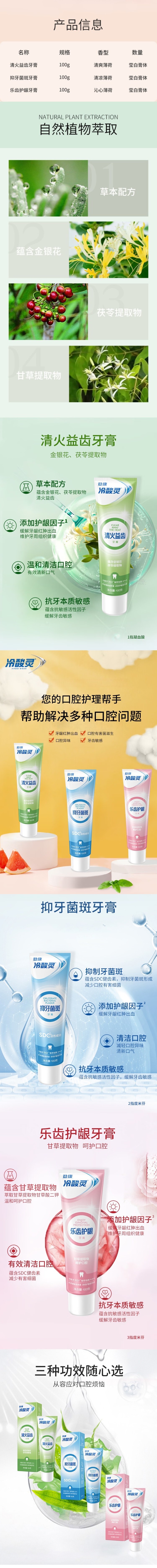 【中国直邮】 冷酸灵 乐齿护龈 100g 抗敏感牙膏清新口气牙龈护理抑菌减少牙菌斑