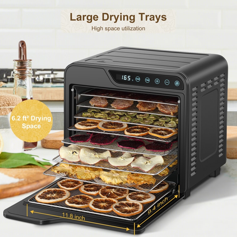 【中国からの直送】Amzgachfktch 8段式ステンレス製食品乾燥機 625W フードドライヤー タイマー調節可能 温度165°F 乾燥機 8