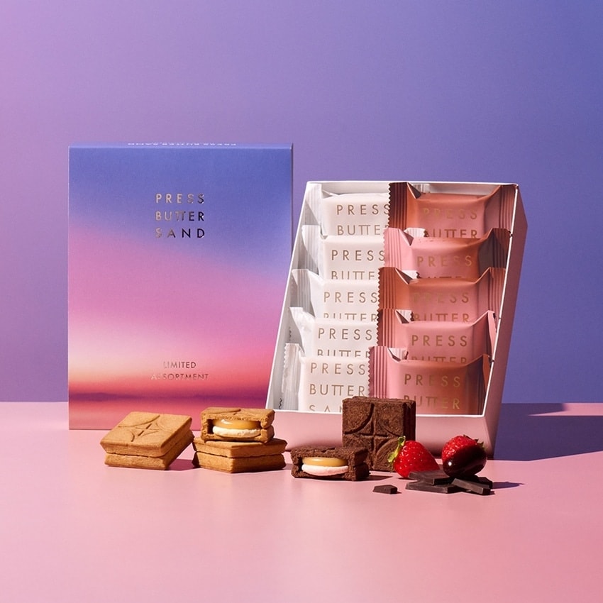 【日本直邮】 日本 press butter sand 超人气网红饼干 地域限定 两种口味黄油夹心饼干组合装 原味x草莓巧克力 2盒装
