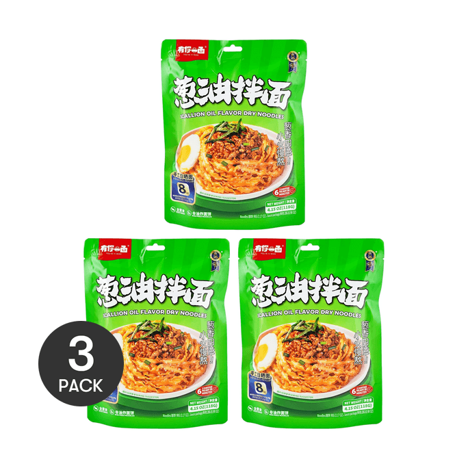 Scallion Oil Flavor Dry Noodles, 4.15 oz*3【3 Packs】