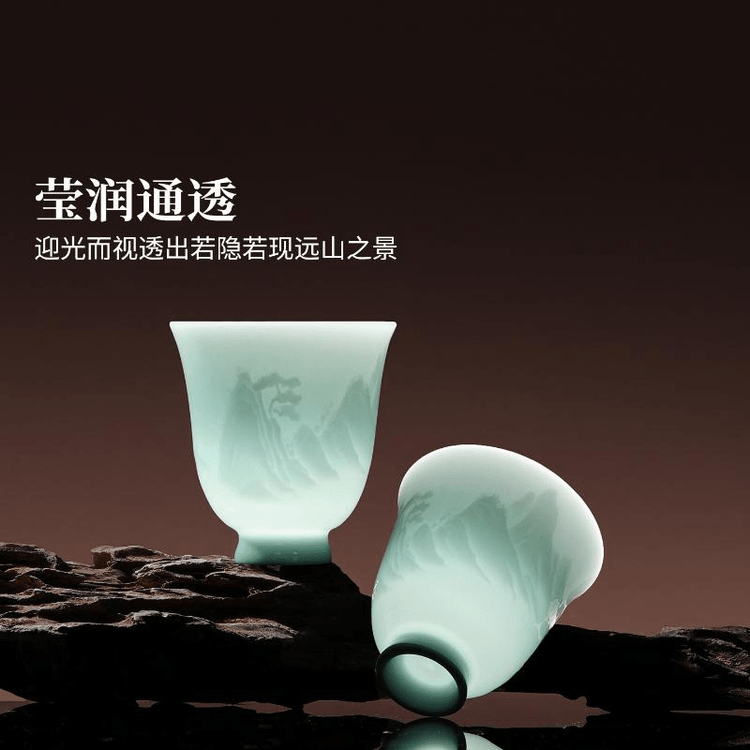 中国直送】西辰陶磁器景徳鎮官陶レリーフ山水高級カンフー茶器蓮華6点