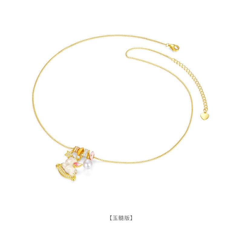 【中国直邮】 周大生 独角兽项链女S925银设计感可爱珐琅珍珠玉髓锁骨链恋爱攻略 共赴浪漫情人礼盒新年礼物 一个装