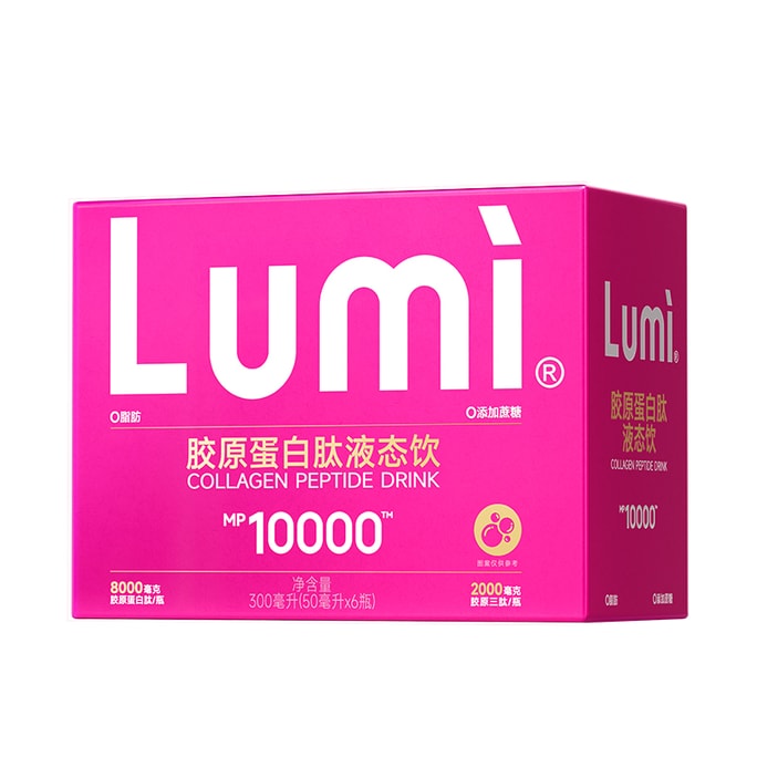 루미 10000mg 콜라겐 펩타이드 액상 드링크 + 엘라스틴 펩타이드 + EGCG는 2000mg의 콜라겐 트리펩타이드를 함유하여 피부를 리프팅하고 노화를 방지하며, 탄력 있고 젊어 보이는 피부로 가꿔줍니다. 50ml*6병. 새로운 패키지.