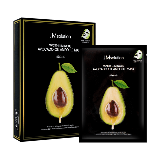 韩国JM SOLUTION肌司研 牛油果精华油安瓶黑面膜 营养保湿 活力 10片入