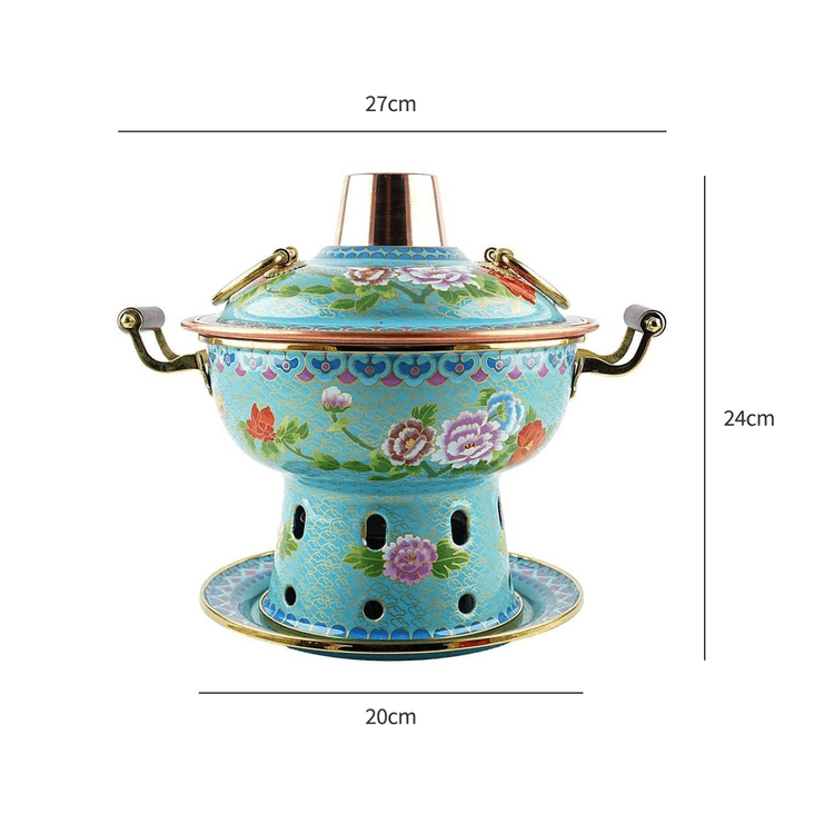 景泰蓝单人铜锅火锅珐琅彩火锅涮锅北京火锅铜锅涮肉蓝色- 亚米