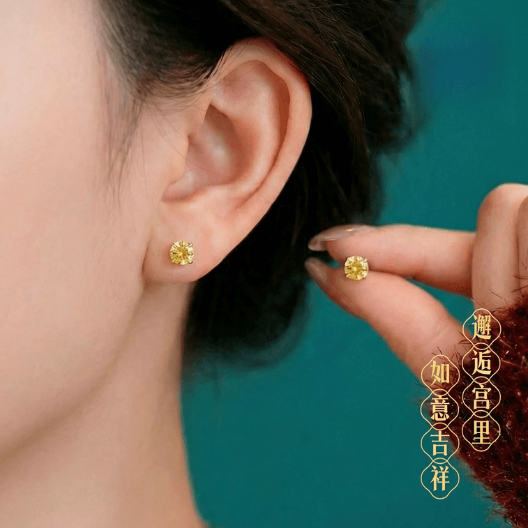 New Crystal Earrings For Women In The Palace, Made Of Pure Silver And Yellow Crystal, With Golden Radiance And A 5*5mm 3