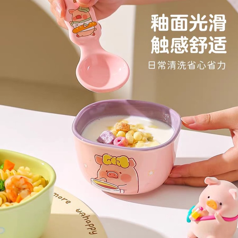 4.7 in Lulu Pig Collaboration Ceramic Rice Bowl Set (4-piece gift box, cute round bowls) 3