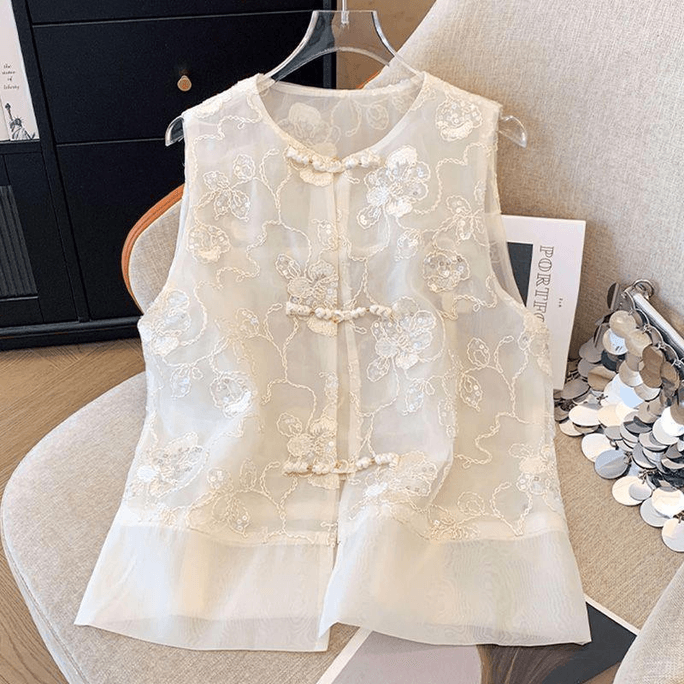 Chinese Style Embroidery Knot Button Tang Suit Vest Coat for Women 6558 M