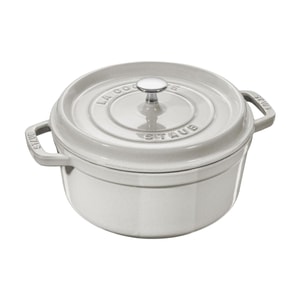 Round Dutch Oven, Enamel - coated Cast - iron with Double Ears, White Truffle,4QT