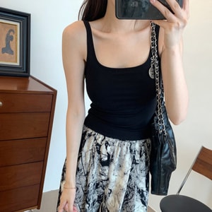 【中國直郵】 HSPM 天絲莫代爾方領帶胸墊遮副乳吊帶背心 黑色 F 1件