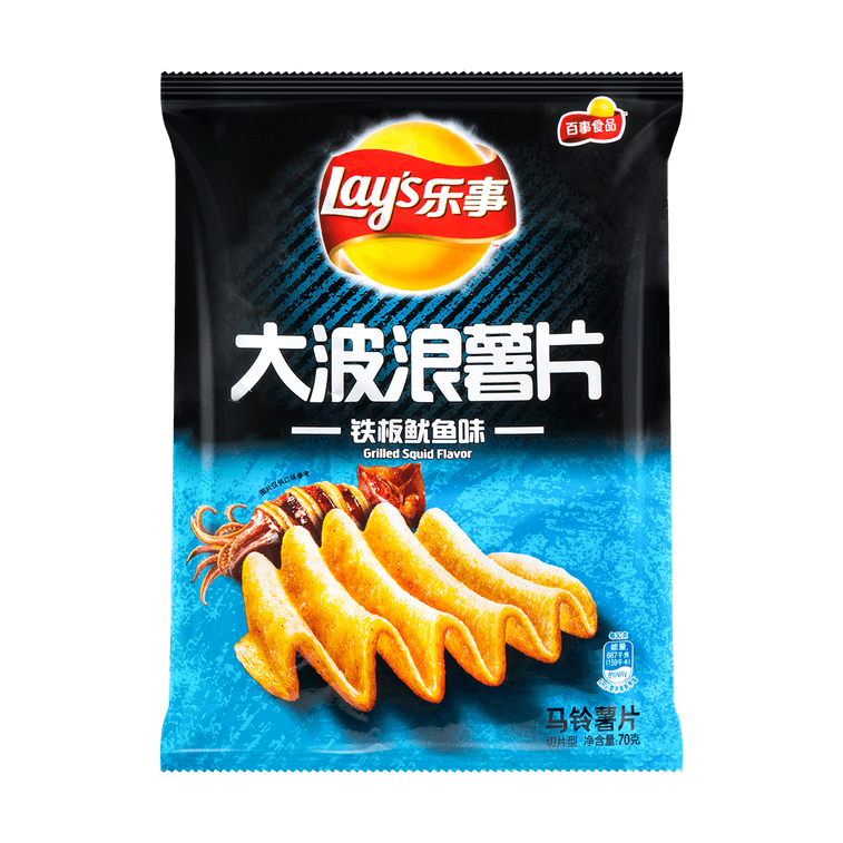 大陆版LAY'S乐事 大波浪薯片 铁板鱿鱼味 袋装 70g 包装随机发 14