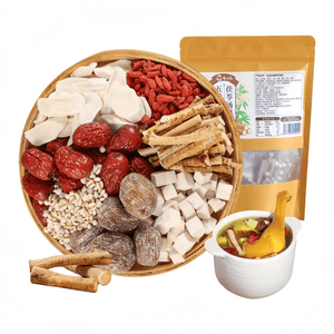 Yue Xiao Chu Cantonese Five-Fingered Peach Soup Ingredients: Poria, Chinese Yam, Red Dates, Job's Tears, Goji Berries, Dampness-Relieving Soup Mix 92g*1 pack