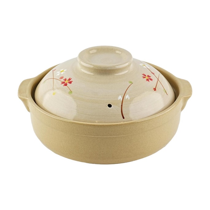 Simple Flower Design Japanese Clay Pot Donabe,68 oz,9.5"Dx3.75"H(6"H)