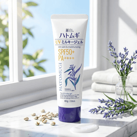 Reihaku Hatomugi UV Milky Gel SPF50+ PA++++, Lightweight Moisturizing UV Gel Sunscreen with Coix Seed Extract, 2.8 oz
