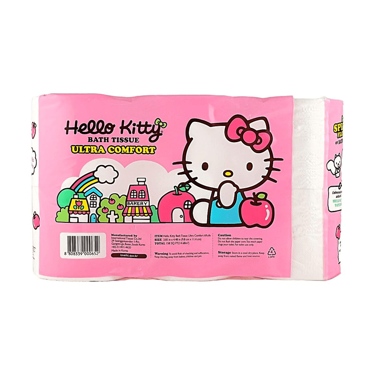 Hello Kitty Ultra Comfort Toilet Paper, 4-Ply Extra Thick, 6 Rolls, Soft Skin-Friendly 4