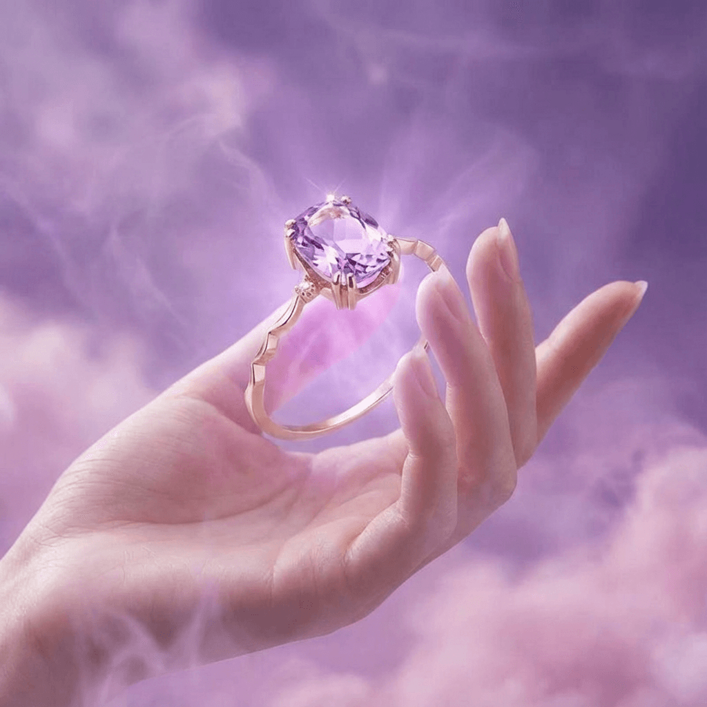  Fancy Jasmine 【情人節必選禮物】日系薰衣草紫水晶小方糖戒指 夢幻紫💜 仙女落淚款 月光發光 溫柔到心尖 簡約時尚 1只 【附贈Facny Jasmine高端抽拉懸浮首飾盒】