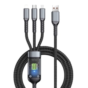 Apple iPhone Huawei Android용 100W 3 in 1 고속 충전 차량용 케이블 (블랙, 1.2m)