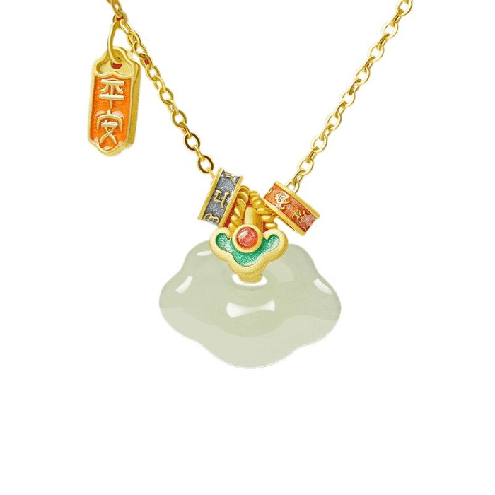 Palace New Hotan Jade Necklace Women's Sterling Silver Natural Jade Pendant Safety Lock Jade Pendant 13 * 15mm
