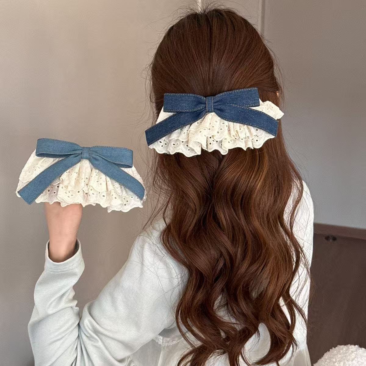 Blue Bow Hair Clip For Women, Large Size For Thick Hair, High-end