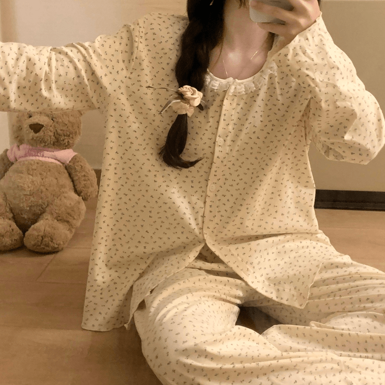 【中国直送】ララバイ 森乃花南庵 コットンパジャマセット Sサイズ 3