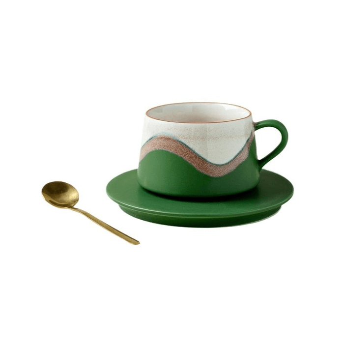 Yipin Qiantang Ceramic High Temperature Kiln Transformation American Coffee Cup Cup Plate Spoon Set Shanye Green 240ml