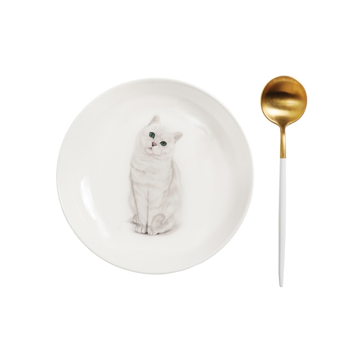  Pet Portrait Porcelain Middle Print 8” Plate Set - British Shorthair(Silver)